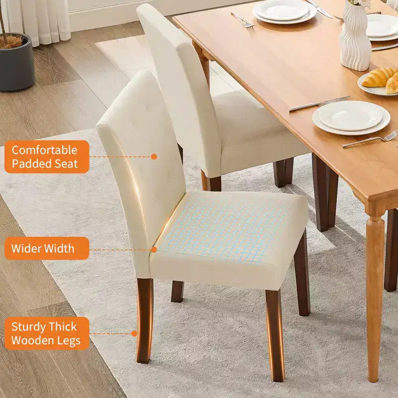 Upholstered Dining Chairs Set of 2, Tufted Kitchen Chair with Padded Seat, Comfy Armless Side Chair, Accent Parson Chairs for Living Room