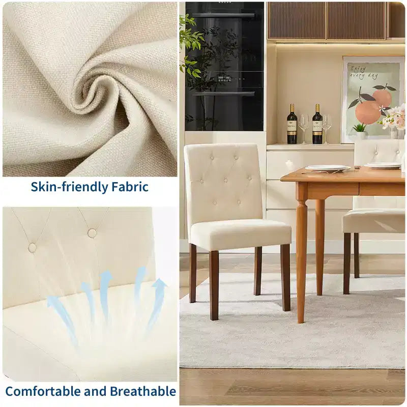 Upholstered Dining Chairs Set of 2, Tufted Kitchen Chair with Padded Seat, Comfy Armless Side Chair, Accent Parson Chairs for Living Room