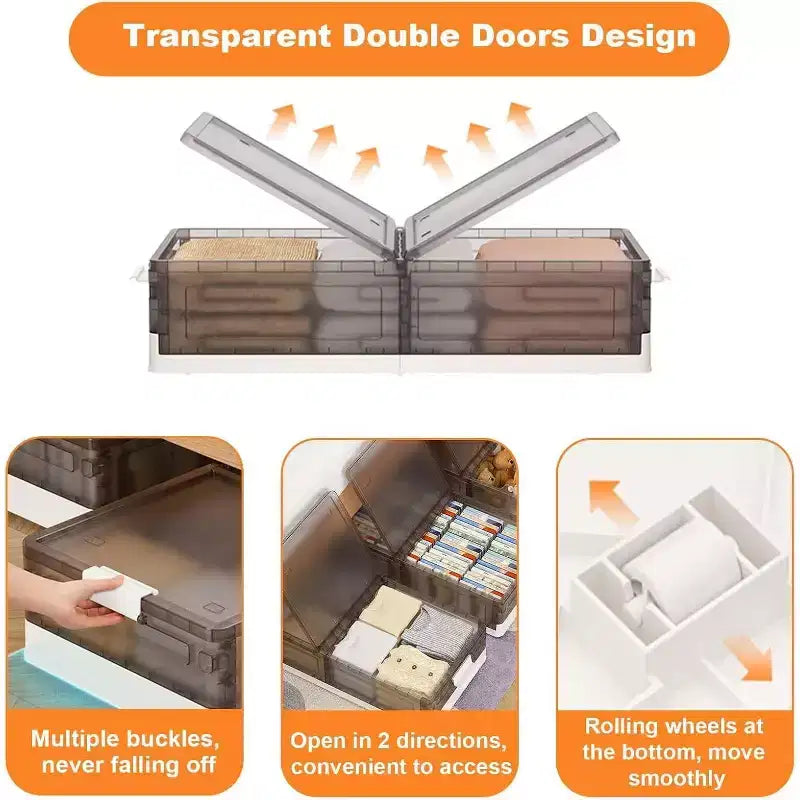 Acekool Contenitori Sottolletto con Ruote, Contenitori Impilabili con Coperchio, Organizzatore Estraibile per Camera da Letto, Dormitorio, Armadio, Confezione da 2