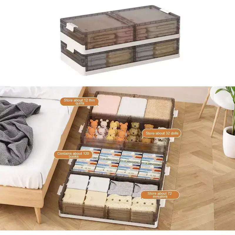 Acekool Contenitori Sottolletto con Ruote, Contenitori Impilabili con Coperchio, Organizzatore Estraibile per Camera da Letto, Dormitorio, Armadio, Confezione da 2