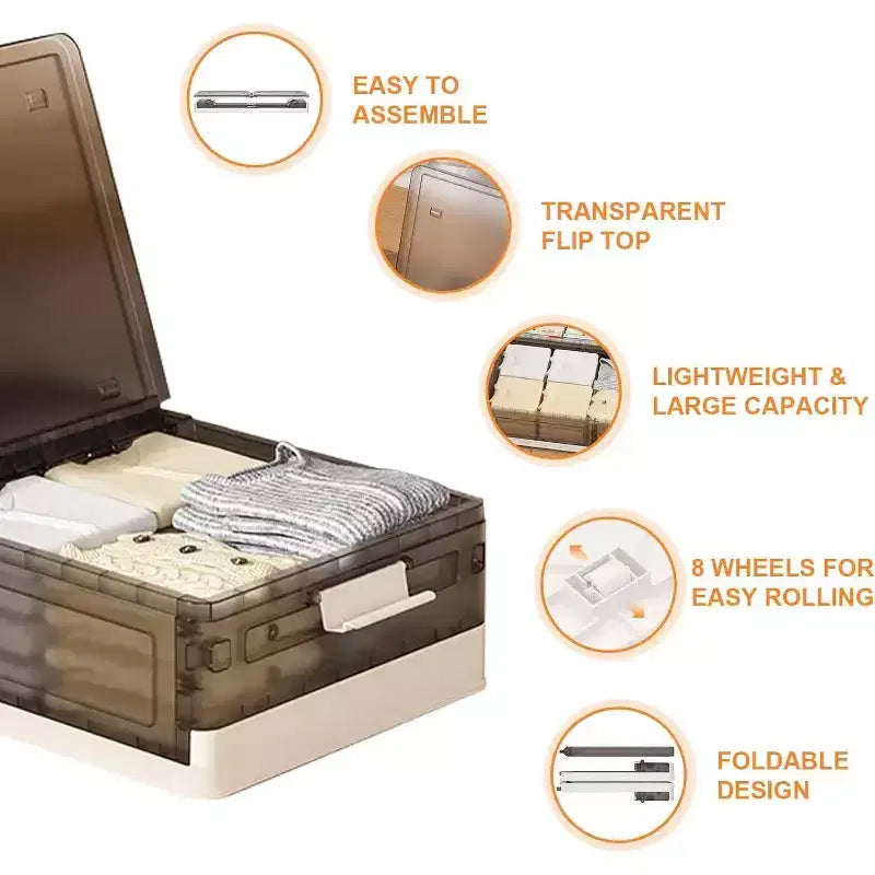 Acekool Contenitori Sottolletto con Ruote, Contenitori Impilabili con Coperchio, Organizzatore Estraibile per Camera da Letto, Dormitorio, Armadio, Confezione da 2