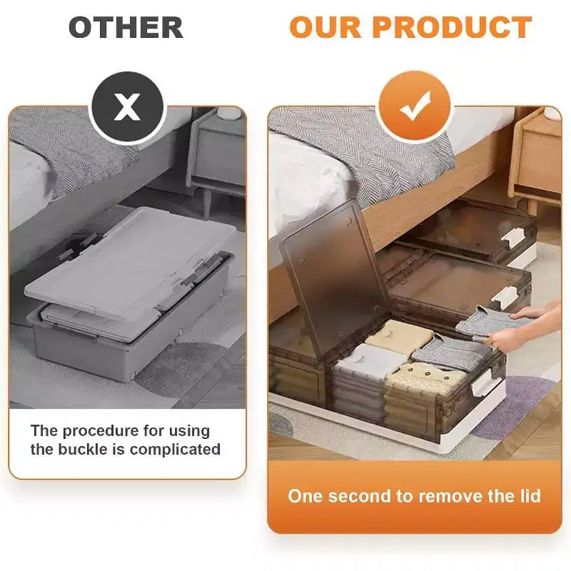 Acekool Contenitori Sottolletto con Ruote, Contenitori Impilabili con Coperchio, Organizzatore Estraibile per Camera da Letto, Dormitorio, Armadio, Confezione da 2