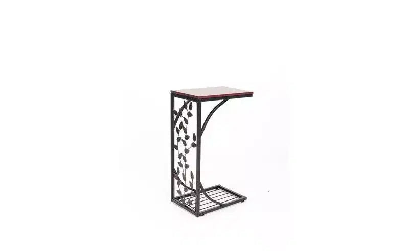 Single-layer P2 Density Board Type C Leaf Pattern Brown Desktop Black Powder Coating Side Table