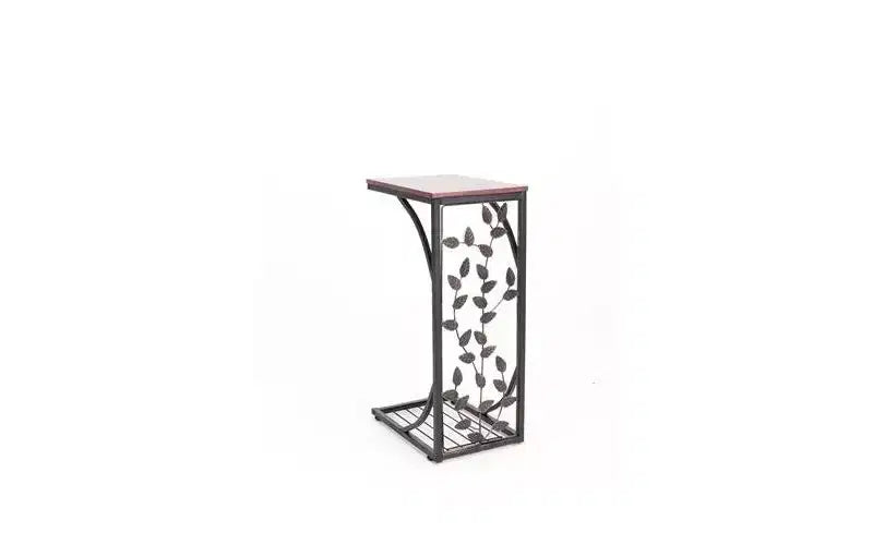 Single-layer P2 Density Board Type C Leaf Pattern Brown Desktop Black Powder Coating Side Table