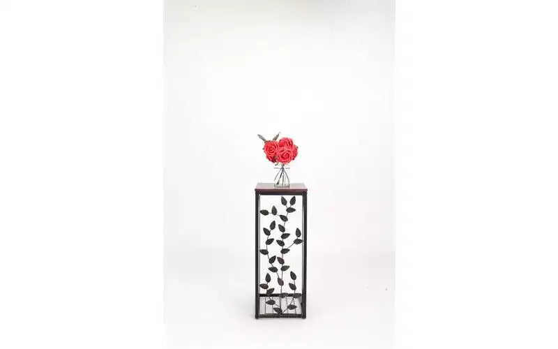 Single-layer P2 Density Board Type C Leaf Pattern Brown Desktop Black Powder Coating Side Table