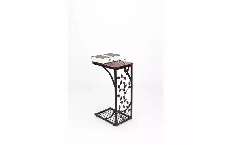 Single-layer P2 Density Board Type C Leaf Pattern Brown Desktop Black Powder Coating Side Table
