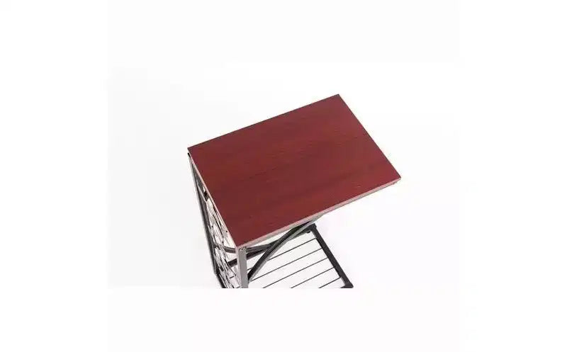 Single-layer P2 Density Board Type C Leaf Pattern Brown Desktop Black Powder Coating Side Table