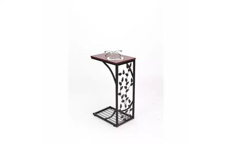 Single-layer P2 Density Board Type C Leaf Pattern Brown Desktop Black Powder Coating Side Table