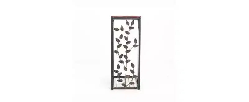 Single-layer P2 Density Board Type C Leaf Pattern Brown Desktop Black Powder Coating Side Table
