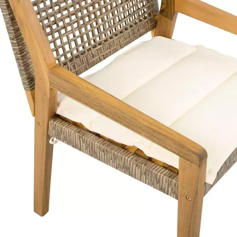 NAYSAYE Set da Pranzo per Esterni Tavolo in Legno di Acacia con Sedie in Vimini e Cuscini per Giardino e Patio, Teak, 23.5*21.25*32