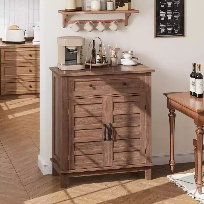 GustoWave Armadietto Contenitore da Fattoria a 3 Ripiani Regolabili a 7 Livelli, Organizzatore Rustico per Cucina e Sala da Pranzo, Mobiletto Multifunzionale per Ingresso