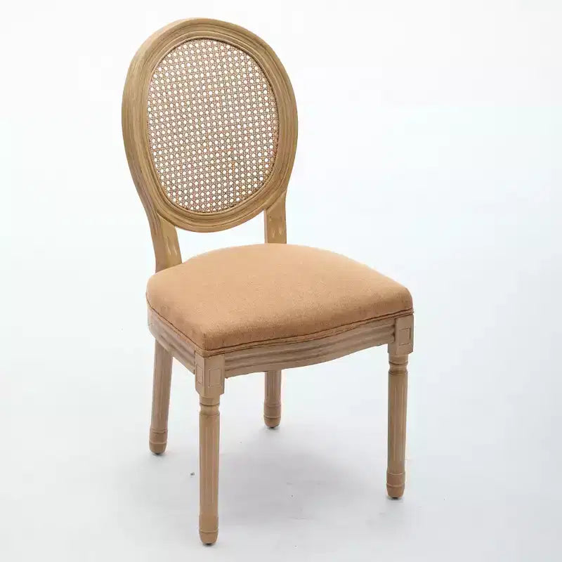 CLIHOME Set di 2 sedie da pranzo in stile francese con struttura in legno massello, pittura antica, tessuto di lino e schienale in rattan