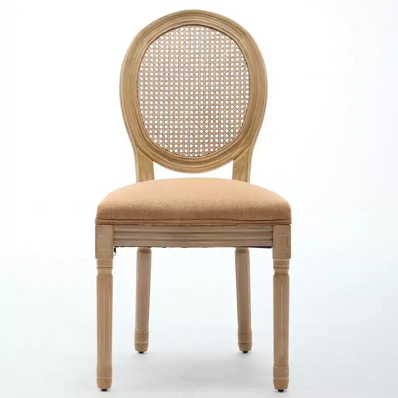 CLIHOME Set di 2 sedie da pranzo in stile francese con struttura in legno massello, pittura antica, tessuto di lino e schienale in rattan