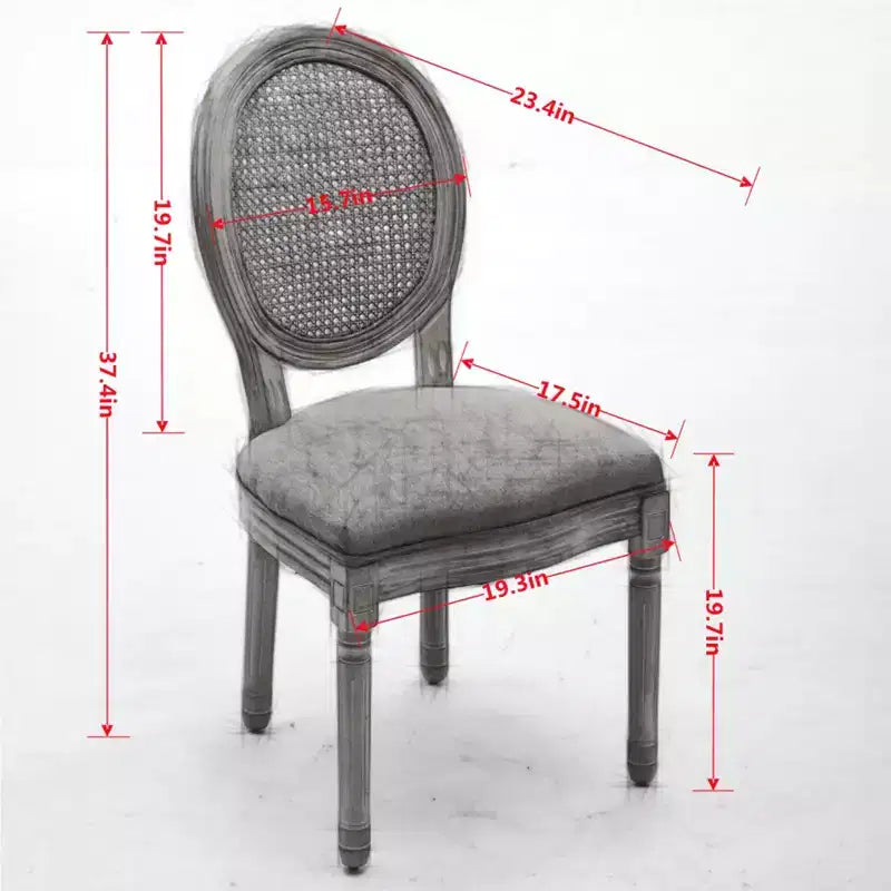 CLIHOME Set di 2 sedie da pranzo in stile francese con struttura in legno massello, pittura antica, tessuto di lino e schienale in rattan
