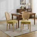 CLIHOME Set of 2 French Style Solid Wood Frame Antique Painting Linen Fabric Rattan Back Dining Chair