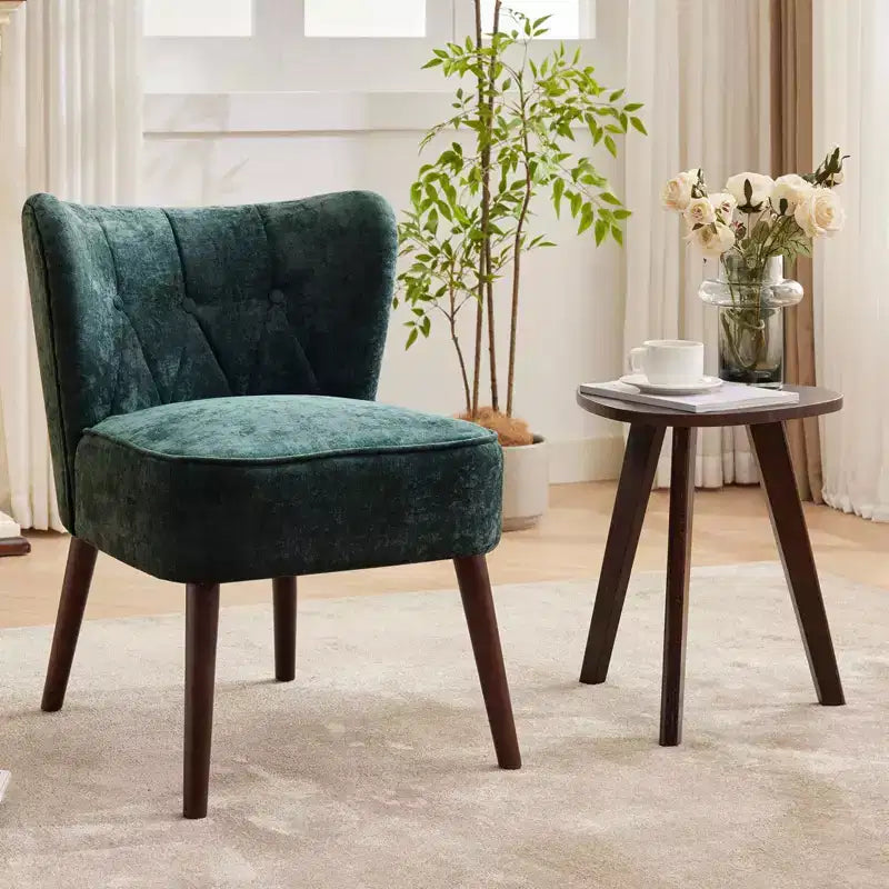 GustoWave Poltrona Accent Mid-Century con Gambe in Legno Massello, Moderna Poltrona a Orecchioni Imbottita da Soggiorno, Sedie da Pranzo