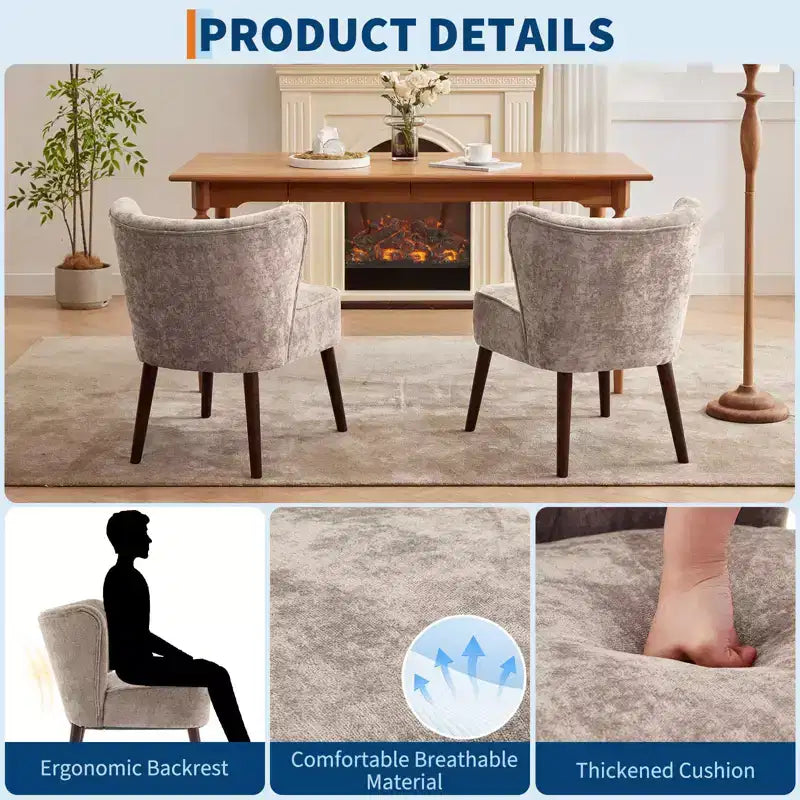 GustoWave Poltrona Accent Mid-Century con Gambe in Legno Massello, Moderna Poltrona a Orecchioni Imbottita da Soggiorno, Sedie da Pranzo