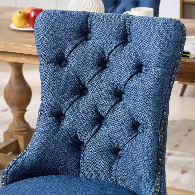 CLIHOME Set di 2 sedie da pranzo di lusso trapuntate in legno massello, imbottite in lino contemporaneo con gambe in legno e borchie decorative
