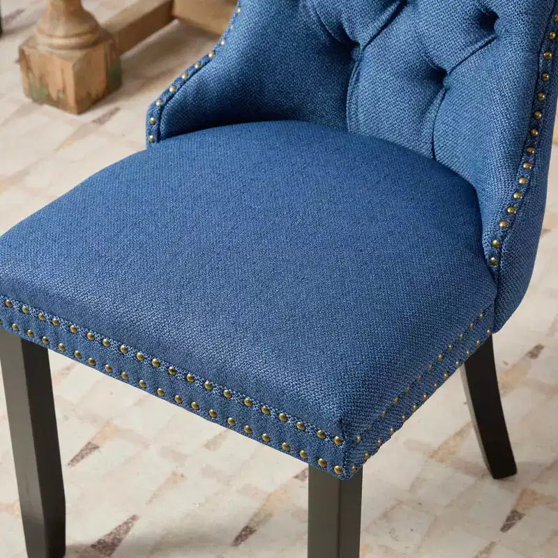 CLIHOME Set di 2 sedie da pranzo di lusso trapuntate in legno massello, imbottite in lino contemporaneo con gambe in legno e borchie decorative