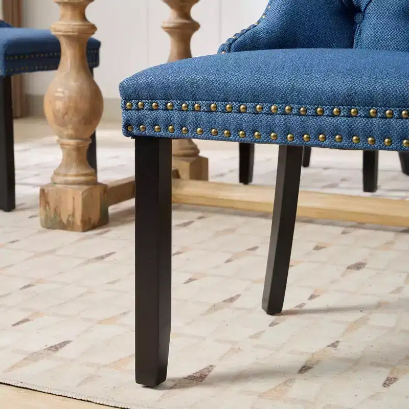 CLIHOME Set di 2 sedie da pranzo di lusso trapuntate in legno massello, imbottite in lino contemporaneo con gambe in legno e borchie decorative