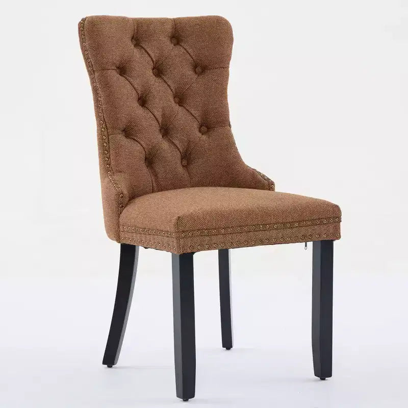 CLIHOME Set di 2 sedie da pranzo di lusso trapuntate in legno massello, imbottite in lino contemporaneo con gambe in legno e borchie decorative