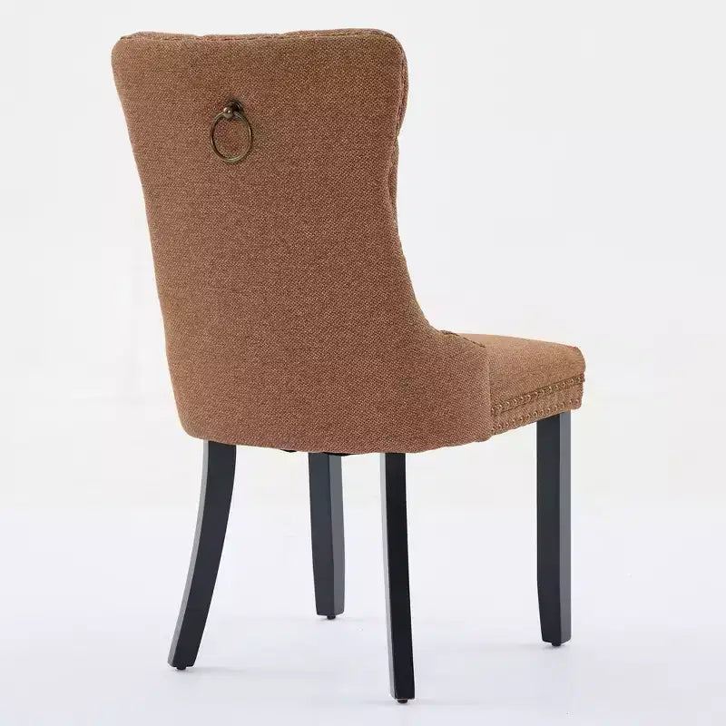 CLIHOME Set di 2 sedie da pranzo di lusso trapuntate in legno massello, imbottite in lino contemporaneo con gambe in legno e borchie decorative
