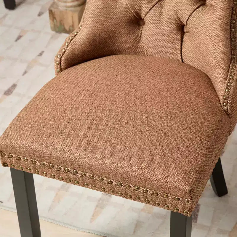 CLIHOME Set di 2 sedie da pranzo di lusso trapuntate in legno massello, imbottite in lino contemporaneo con gambe in legno e borchie decorative