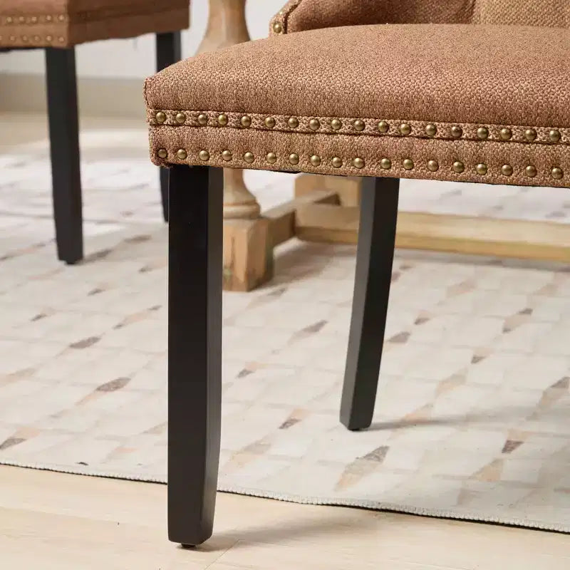 CLIHOME Set di 2 sedie da pranzo di lusso trapuntate in legno massello, imbottite in lino contemporaneo con gambe in legno e borchie decorative