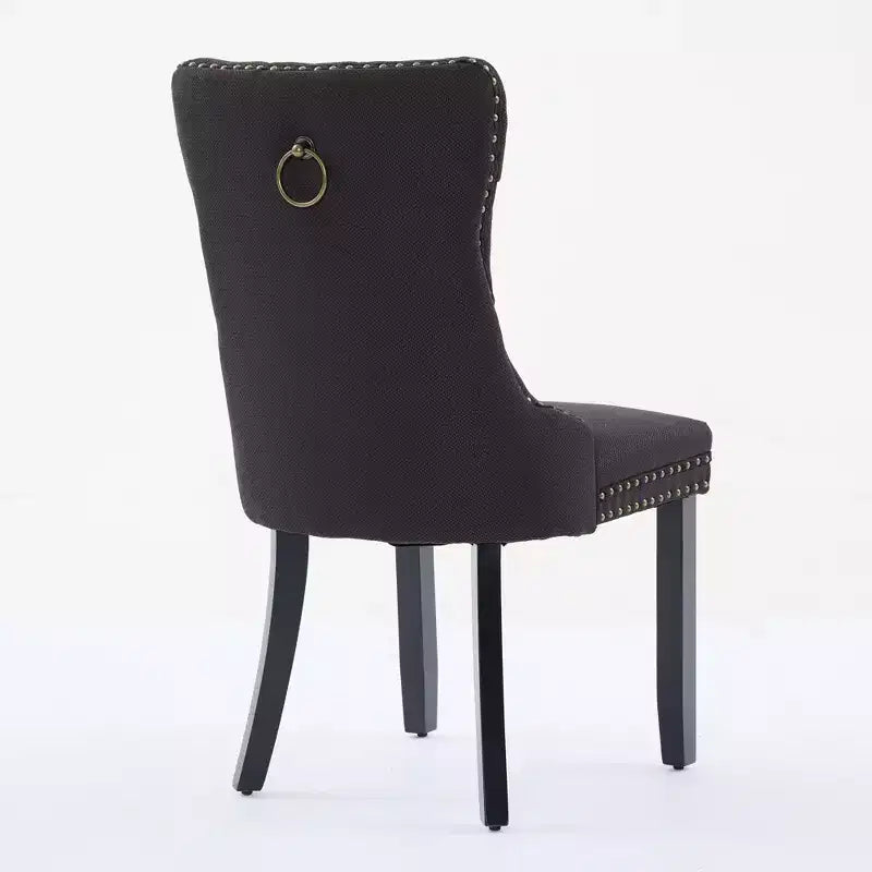 CLIHOME Set di 2 sedie da pranzo di lusso trapuntate in legno massello, imbottite in lino contemporaneo con gambe in legno e borchie decorative