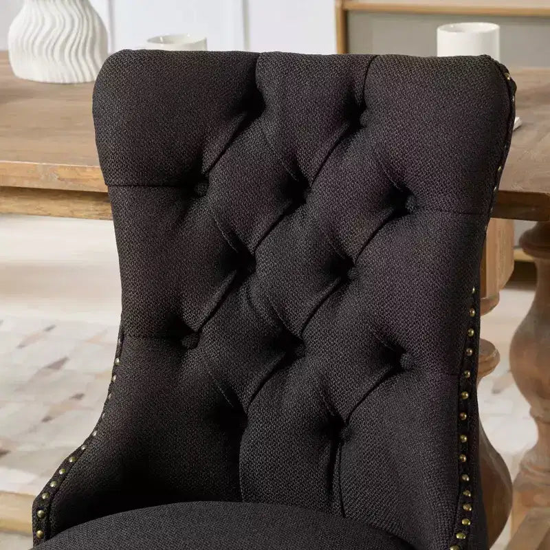 CLIHOME Set di 2 sedie da pranzo di lusso trapuntate in legno massello, imbottite in lino contemporaneo con gambe in legno e borchie decorative