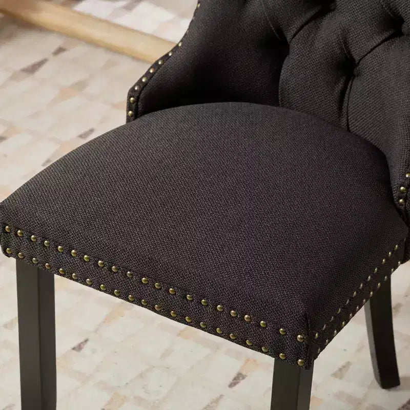 CLIHOME Set di 2 sedie da pranzo di lusso trapuntate in legno massello, imbottite in lino contemporaneo con gambe in legno e borchie decorative