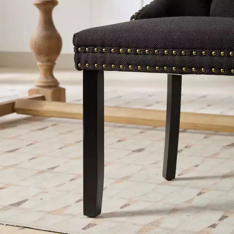 CLIHOME Set di 2 sedie da pranzo di lusso trapuntate in legno massello, imbottite in lino contemporaneo con gambe in legno e borchie decorative