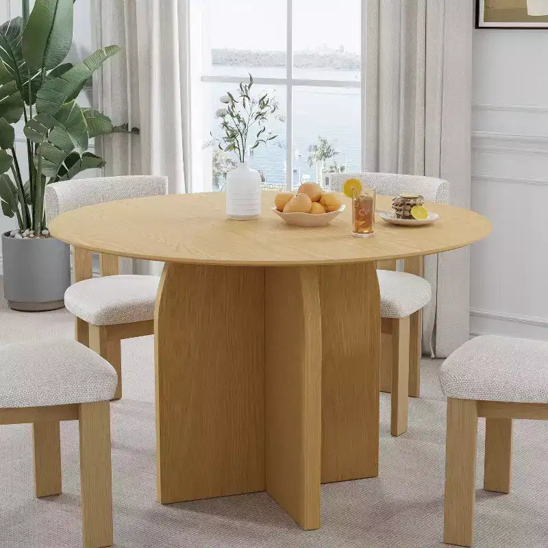 PexFix 45 x45 Tavolo da Pranzo Rotondo in Legno Massello con Finitura Naturale ed Eleganti Gambe ad Arco per Sale da Pranzo e Cucine Moderne