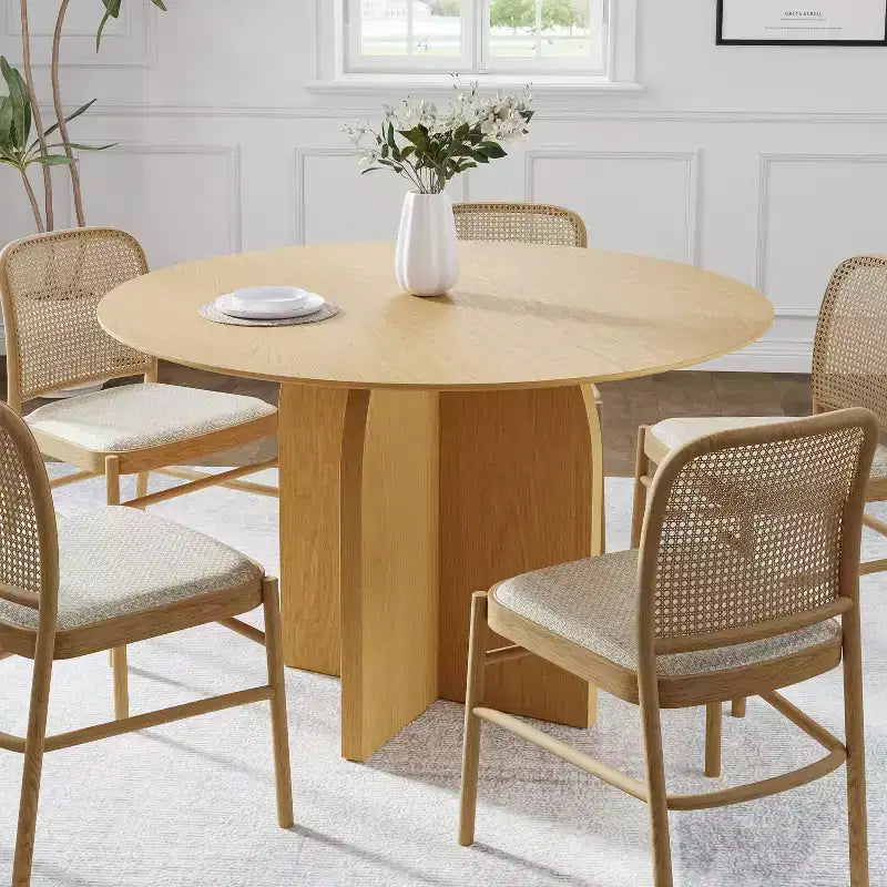 PexFix 45 x45 Tavolo da Pranzo Rotondo in Legno Massello con Finitura Naturale ed Eleganti Gambe ad Arco per Sale da Pranzo e Cucine Moderne