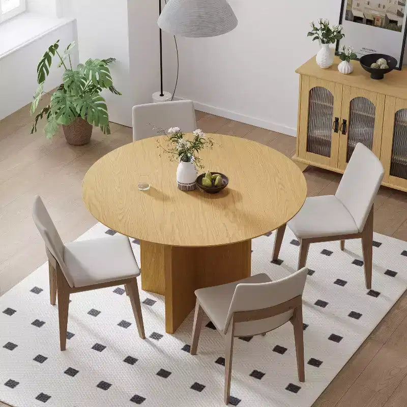 PexFix 45 x45 Tavolo da Pranzo Rotondo in Legno Massello con Finitura Naturale ed Eleganti Gambe ad Arco per Sale da Pranzo e Cucine Moderne