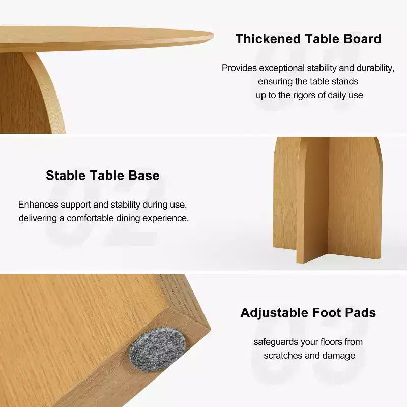 PexFix 45 x45 Tavolo da Pranzo Rotondo in Legno Massello con Finitura Naturale ed Eleganti Gambe ad Arco per Sale da Pranzo e Cucine Moderne