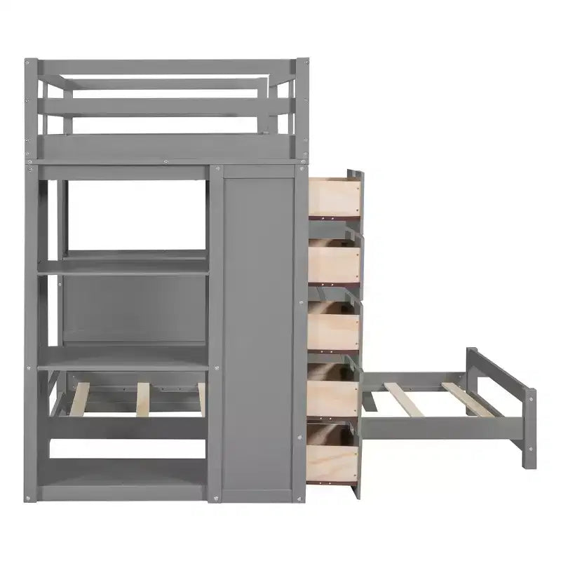 Letto a Castello Whisen "Twin over twin" con Cassetti, Ripiani, Scrivania, Luce LED e Porte di Ricarica