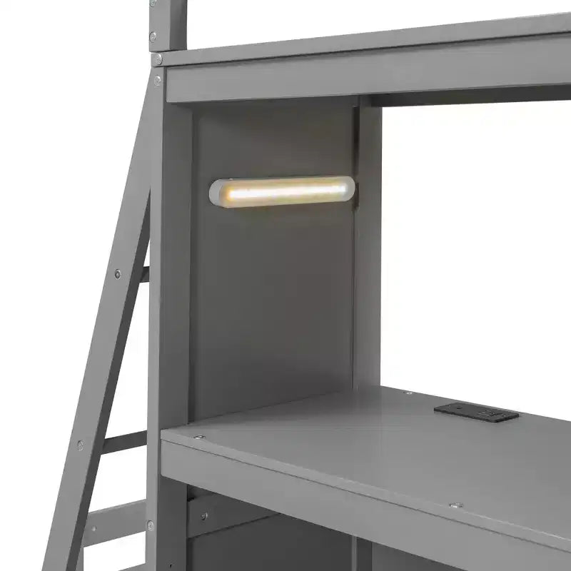 Letto a Castello Whisen "Twin over twin" con Cassetti, Ripiani, Scrivania, Luce LED e Porte di Ricarica