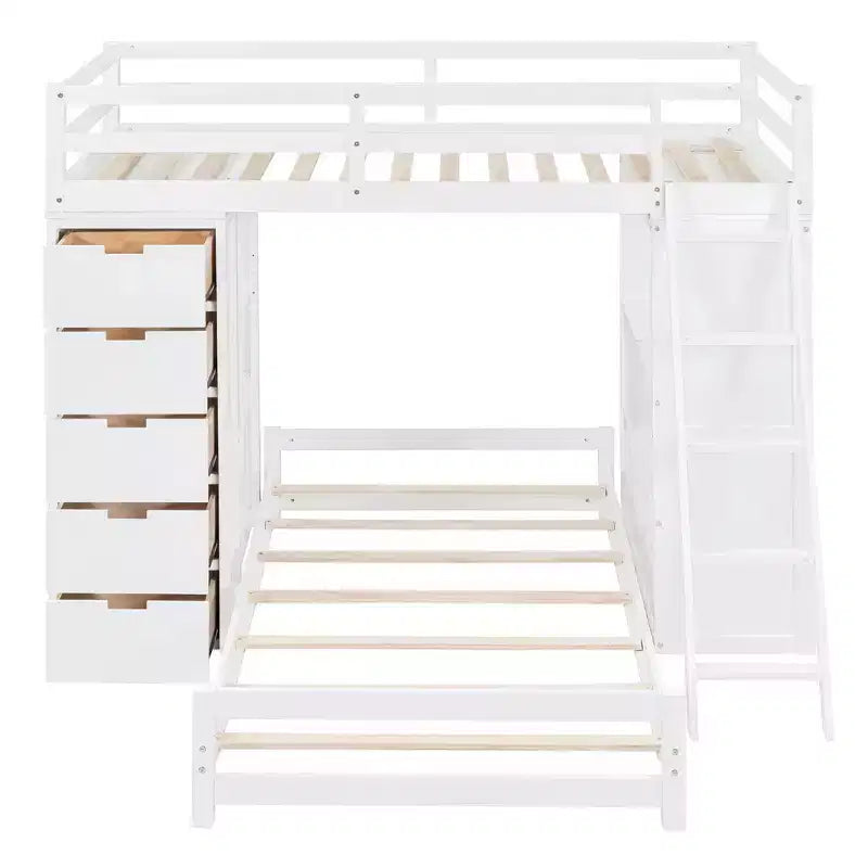Letto a Castello Whisen "Twin over twin" con Cassetti, Ripiani, Scrivania, Luce LED e Porte di Ricarica