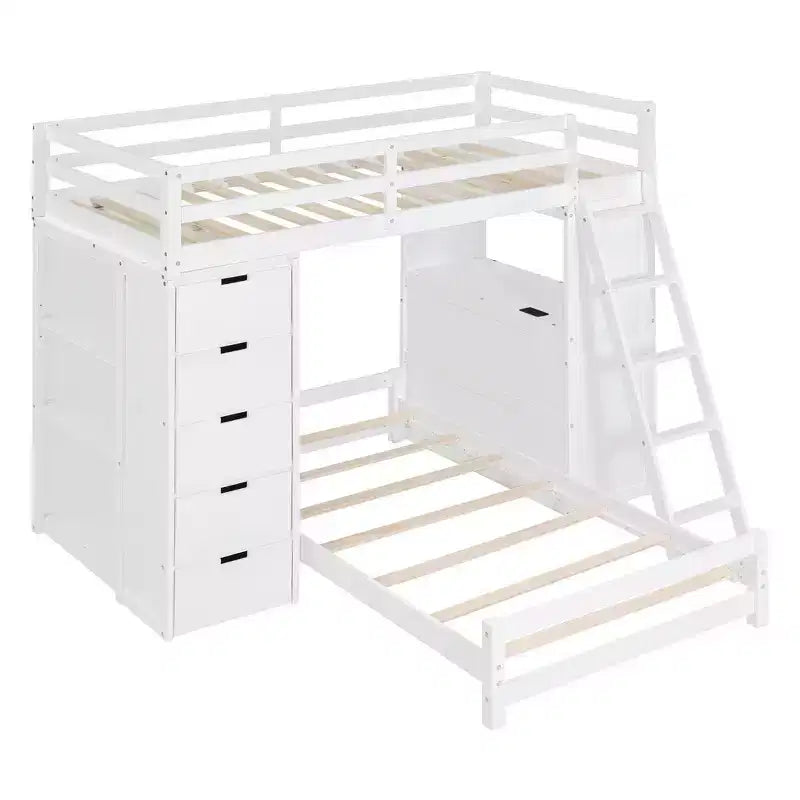 Letto a Castello Whisen "Twin over twin" con Cassetti, Ripiani, Scrivania, Luce LED e Porte di Ricarica