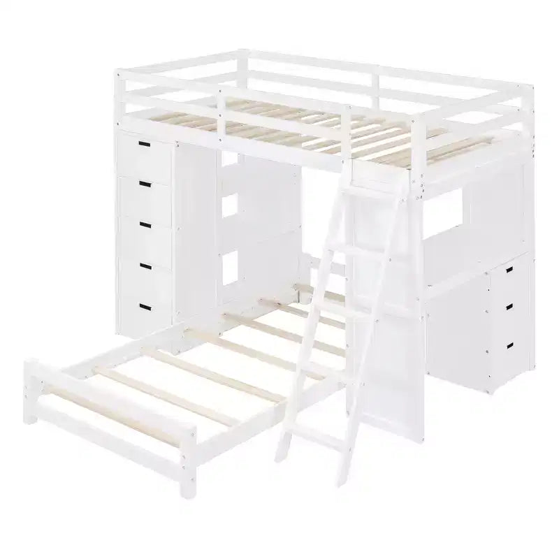 Letto a Castello Whisen "Twin over twin" con Cassetti, Ripiani, Scrivania, Luce LED e Porte di Ricarica
