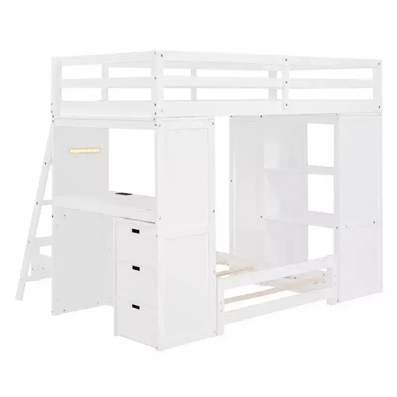 Letto a Castello Whisen "Twin over twin" con Cassetti, Ripiani, Scrivania, Luce LED e Porte di Ricarica