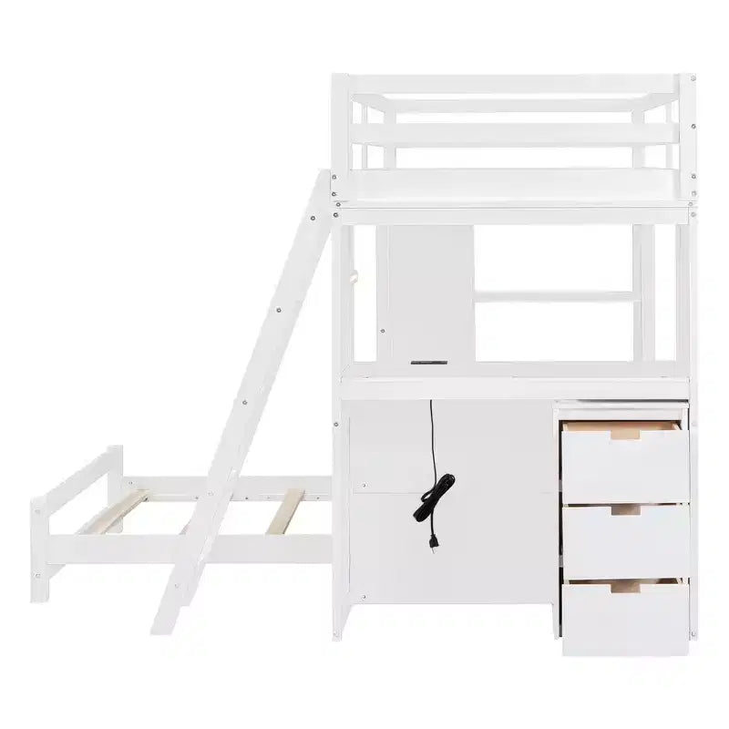Letto a Castello Whisen "Twin over twin" con Cassetti, Ripiani, Scrivania, Luce LED e Porte di Ricarica