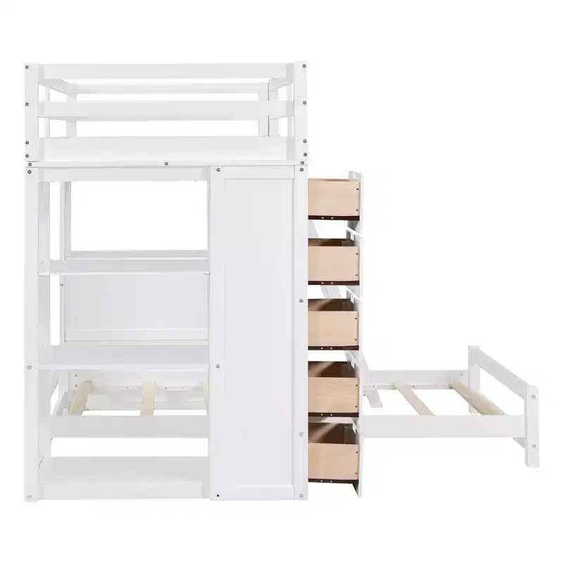 Letto a Castello Whisen "Twin over twin" con Cassetti, Ripiani, Scrivania, Luce LED e Porte di Ricarica