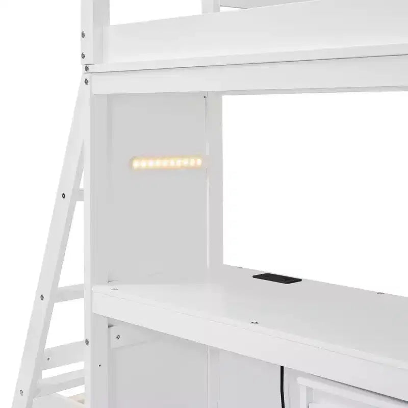 Letto a Castello Whisen "Twin over twin" con Cassetti, Ripiani, Scrivania, Luce LED e Porte di Ricarica