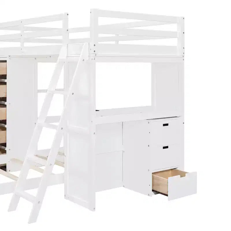 Letto a Castello Whisen "Twin over twin" con Cassetti, Ripiani, Scrivania, Luce LED e Porte di Ricarica