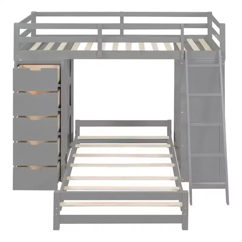 Letto a Castello Whisen "Twin over twin" con Cassetti, Ripiani, Scrivania, Luce LED e Porte di Ricarica