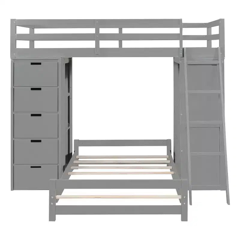 Letto a Castello Whisen "Twin over twin" con Cassetti, Ripiani, Scrivania, Luce LED e Porte di Ricarica