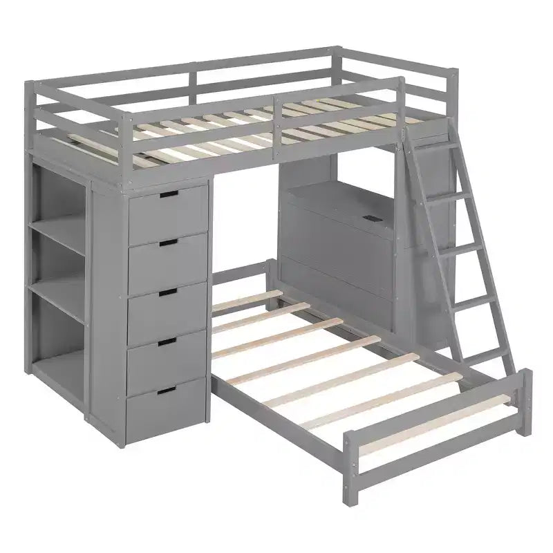 Letto a Castello Whisen "Twin over twin" con Cassetti, Ripiani, Scrivania, Luce LED e Porte di Ricarica