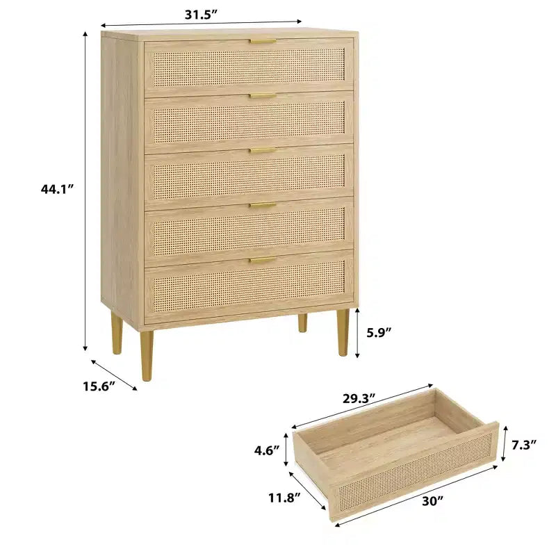 Cassettiera a 5 cassetti, cassettiera stretta alta 44 pollici, cassettiera verticale in legno stile rustico con gambe e maniglie in metallo, mobile moderno